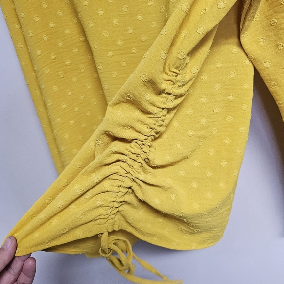 Counterparts Mustard Yellow Swiss Dot Long Sleeve Side Scrunch Blouse - Picture 4 of 6